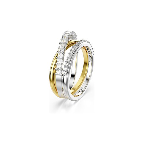 Swarovski ring van metaal met witte kristallen, bicolor.