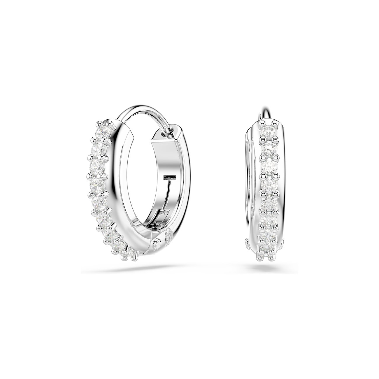 Swarovski Creolen aus Metall mit weißen Kristallen.