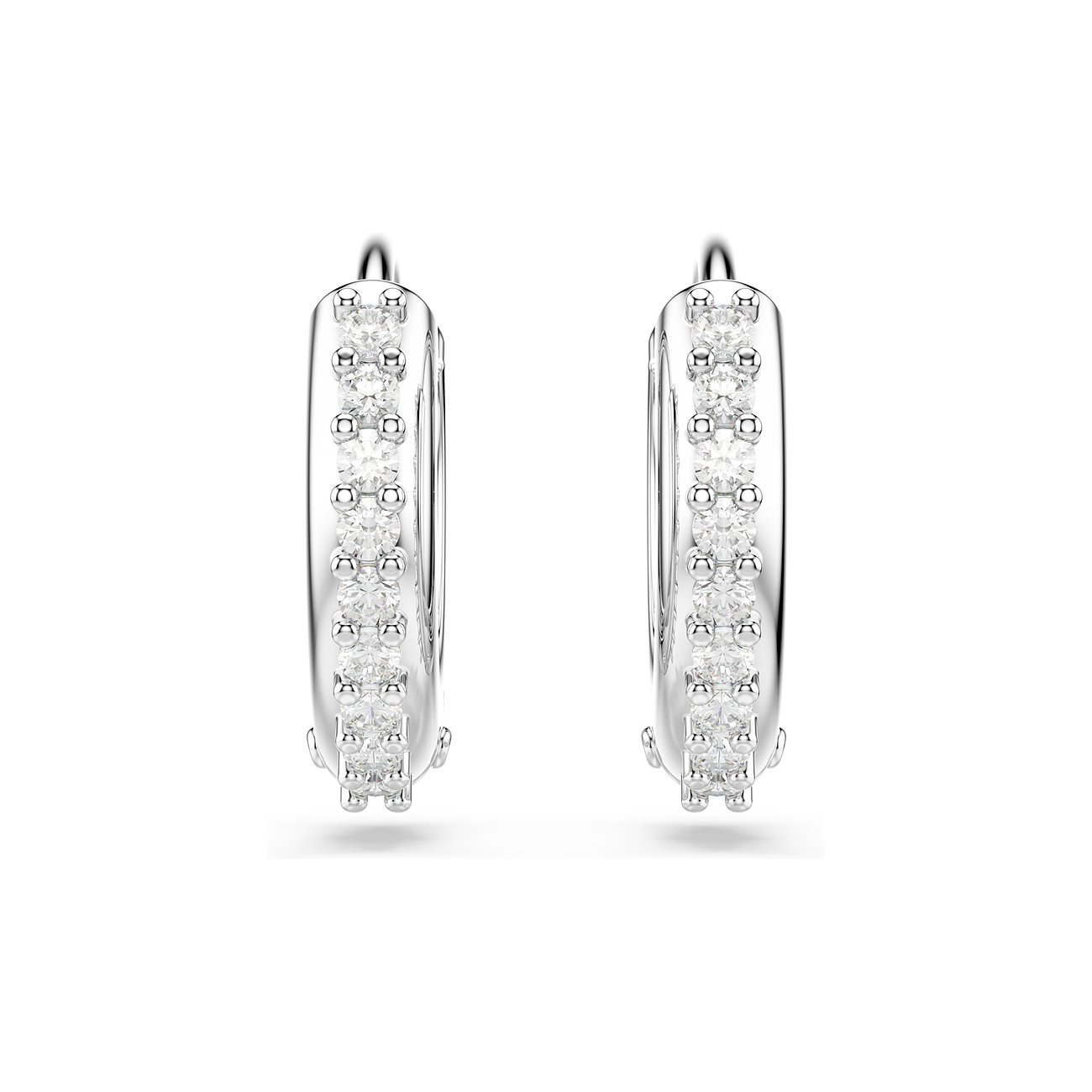 Swarovski Creolen aus Metall mit weißen Swarovski-Kristallen.