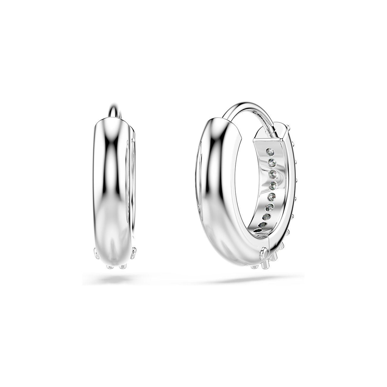 Swarovski Creolen aus Metall mit weißen Kristallen.