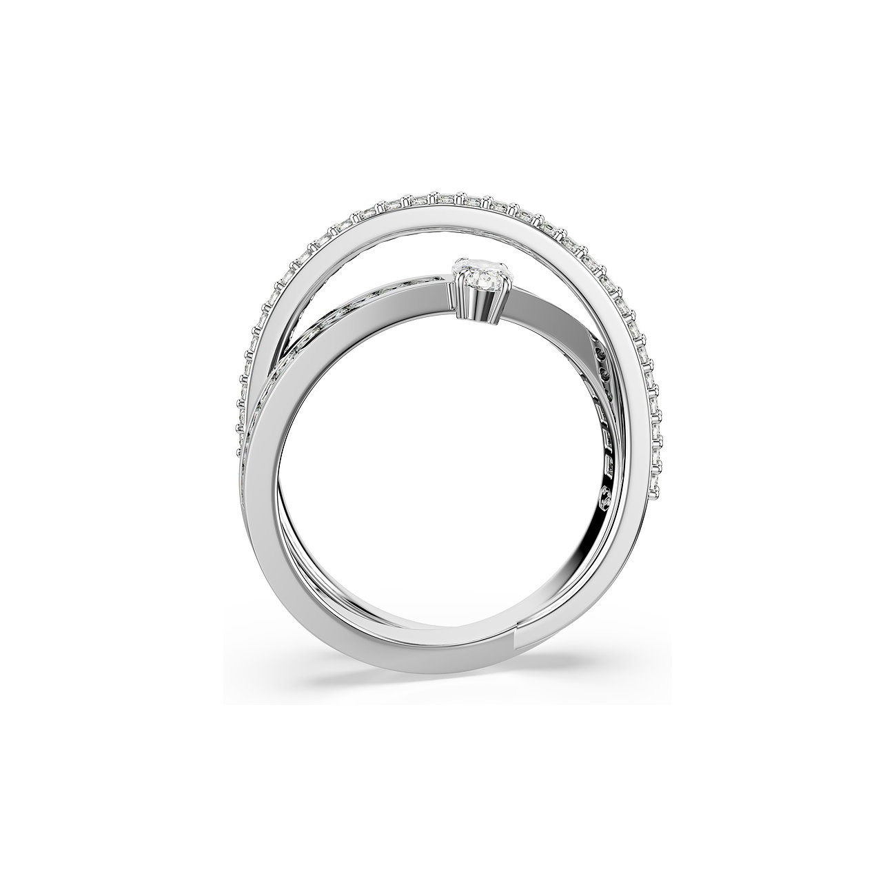 Swarovski metalen ring met witte kristallen en een solitair.