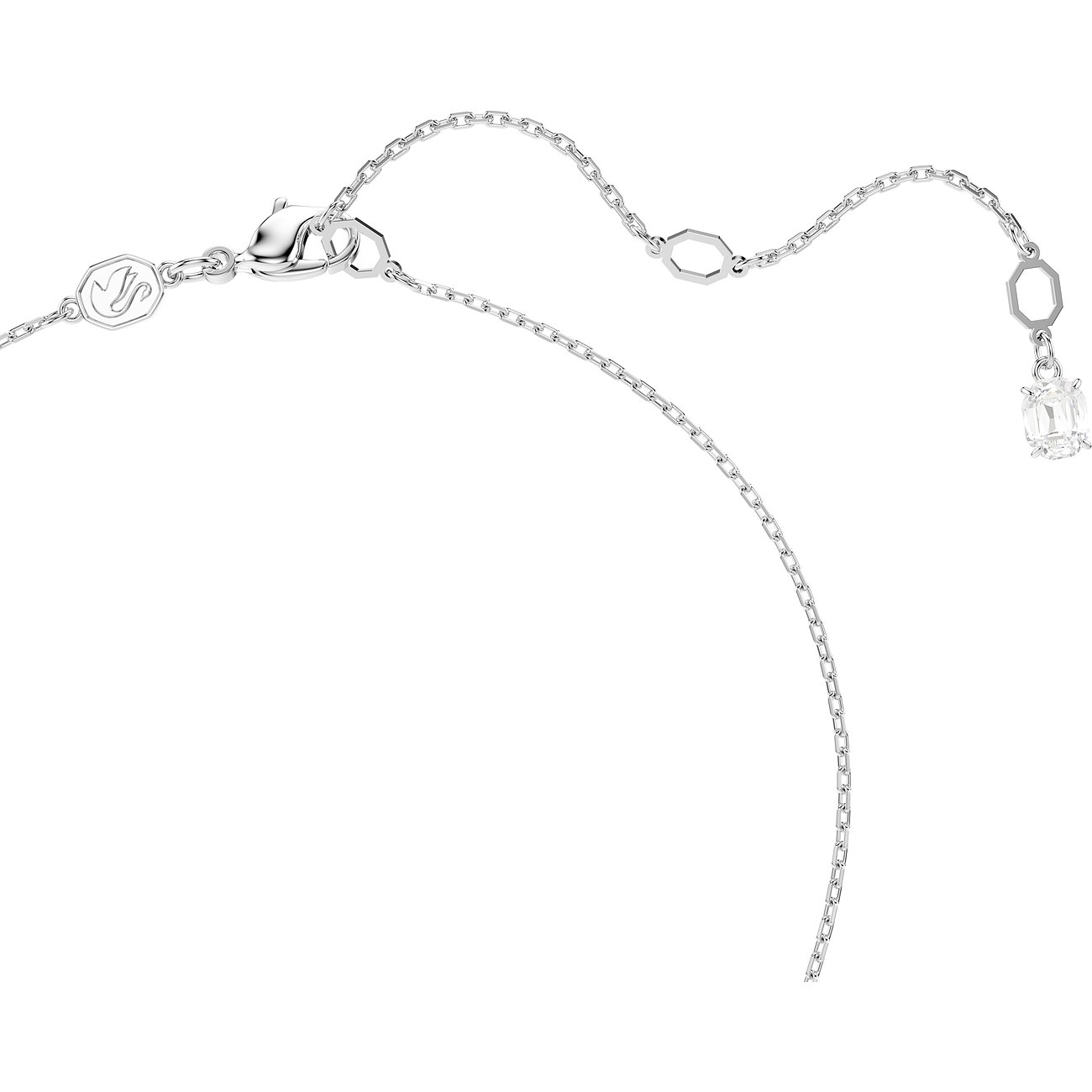 Swarovski Collier aus rhodiniertem Metall mit einem rechteckigen Swarovski-Kristall.