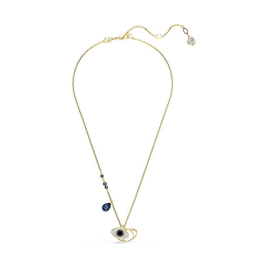 Swarovski Halskette mit einem Auge-Anhänger, besetzt mit blauen und weißen Kristallen.