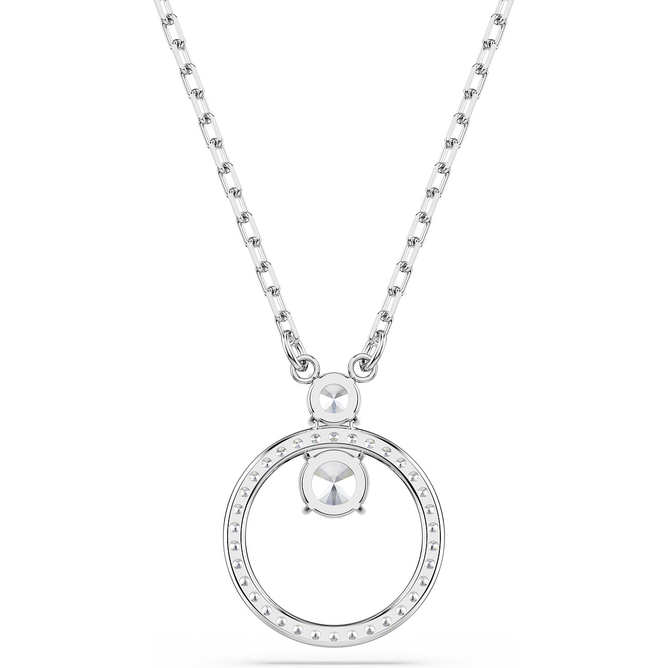 Swarovski ketting van metaal met kristallen, hanger met cirkel en steenzetting.