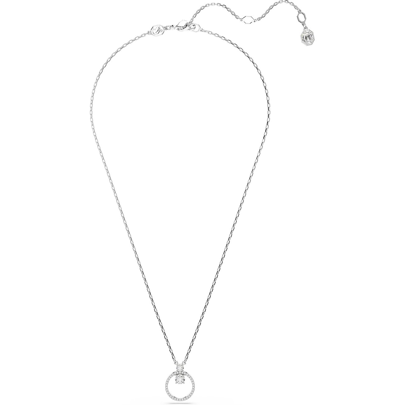 Swarovski ketting van metaal, bezet met kristallen, glinsterende cirkelhanger.