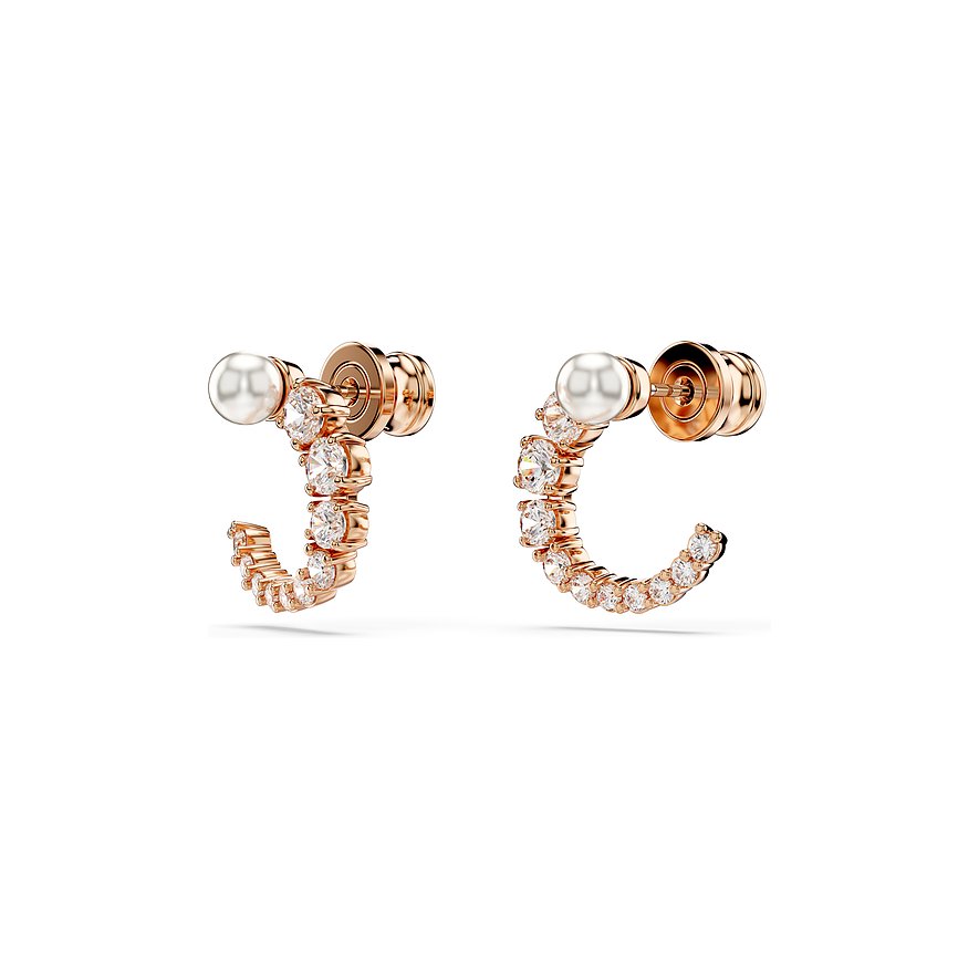 Swarovski Creolen aus rosévergoldetem Metall mit weißen Kristallen.