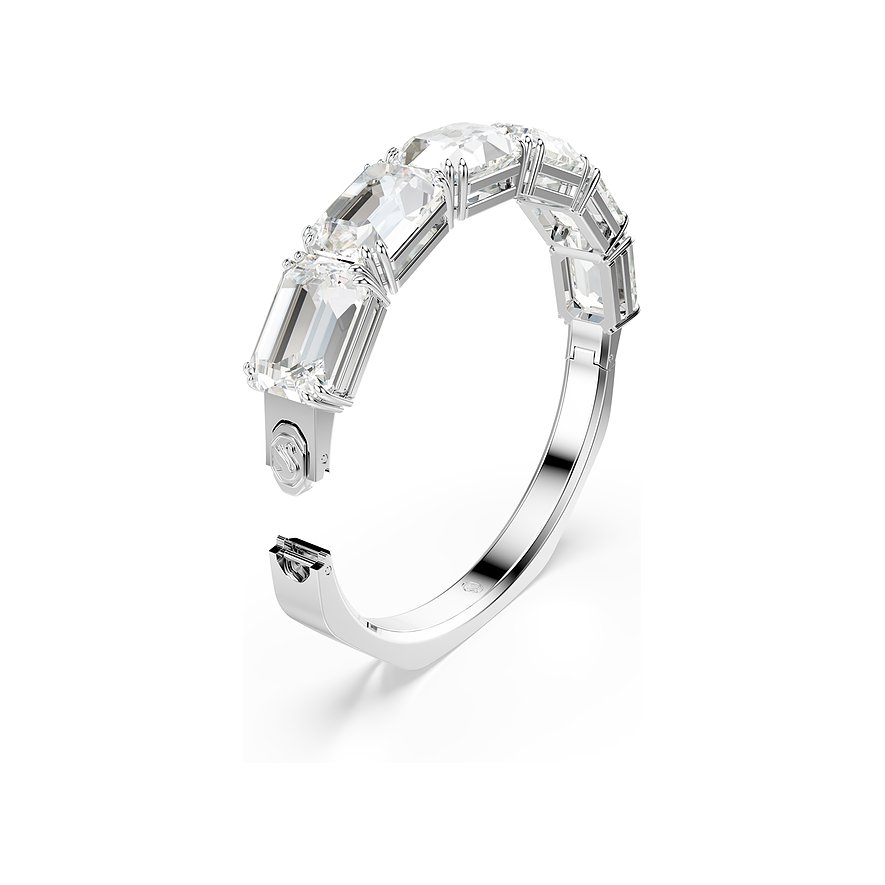 Swarovski Armband aus rhodiniertem Metall mit rechteckigen Kristallen und Klappverschluss.