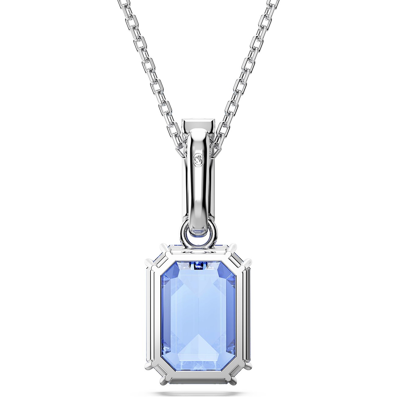 Swarovski Halsschmuck aus rhodiniertem Metall mit blauem Kristallanhänger.