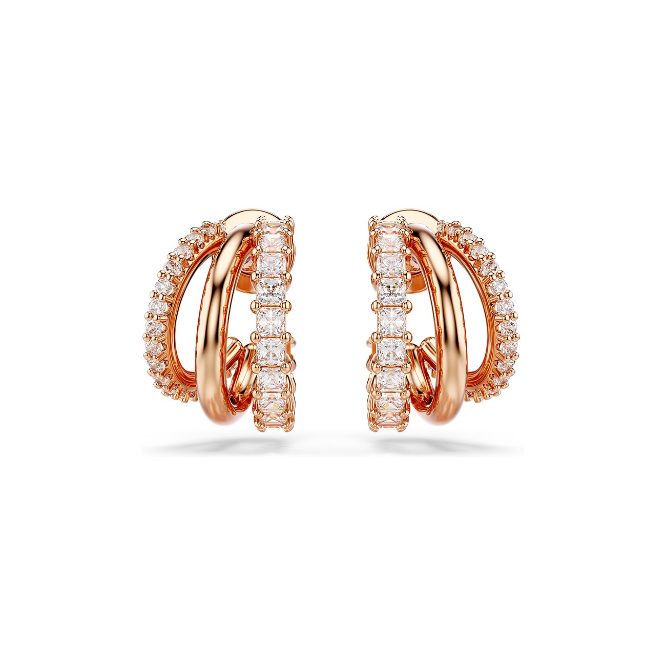 Swarovski oorbellen van roségoudkleurig metaal met heldere kristallen.