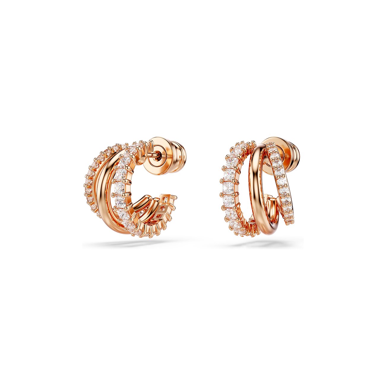 Swarovski oorbellen van roségoudkleurig metaal met kristallen.