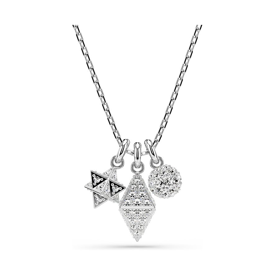 Swarovski Halsschmuck aus Metall mit Kristallen, dreieckiger und kugelförmiger Anhänger.