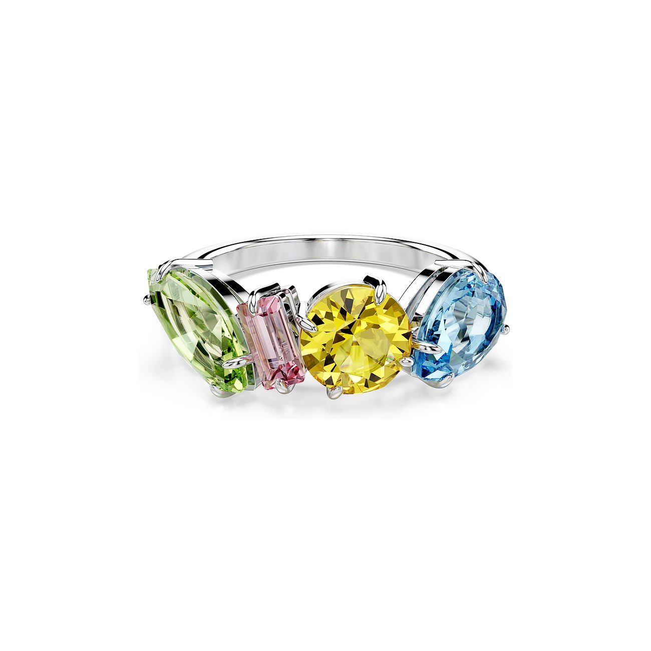 Swarovski Ring aus Metall mit bunten Kristallen, oval und rechteckig geschliffen.