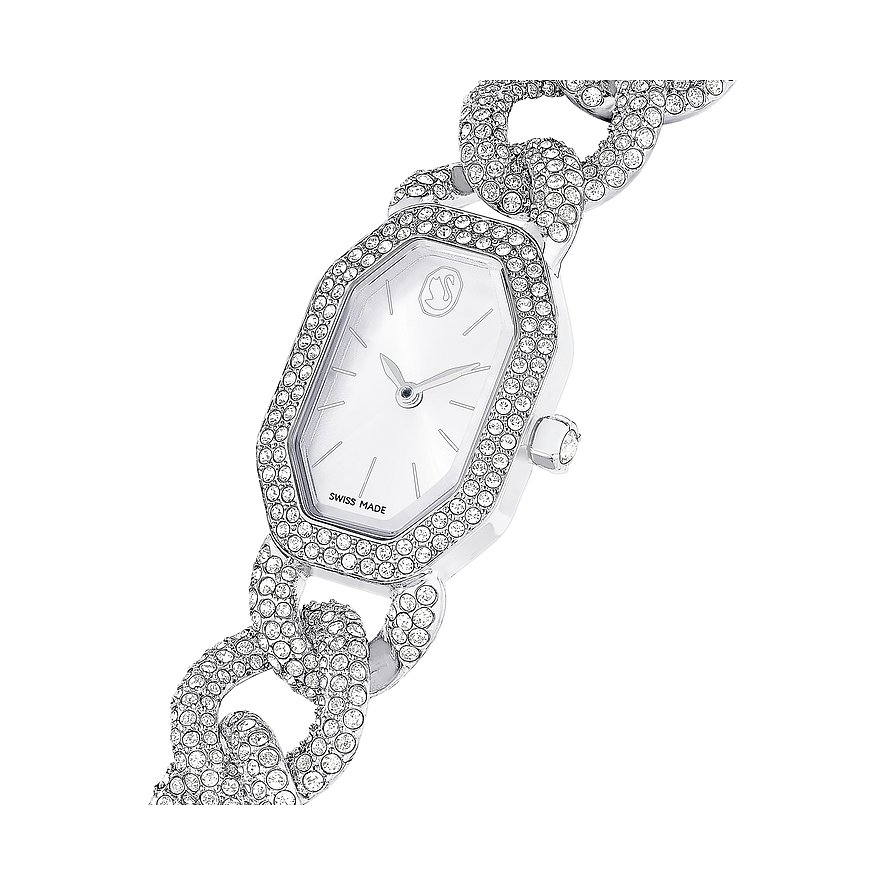 Swarovski Damenuhr mit Metallgehäuse, besetzt mit Swarovski-Kristallen.