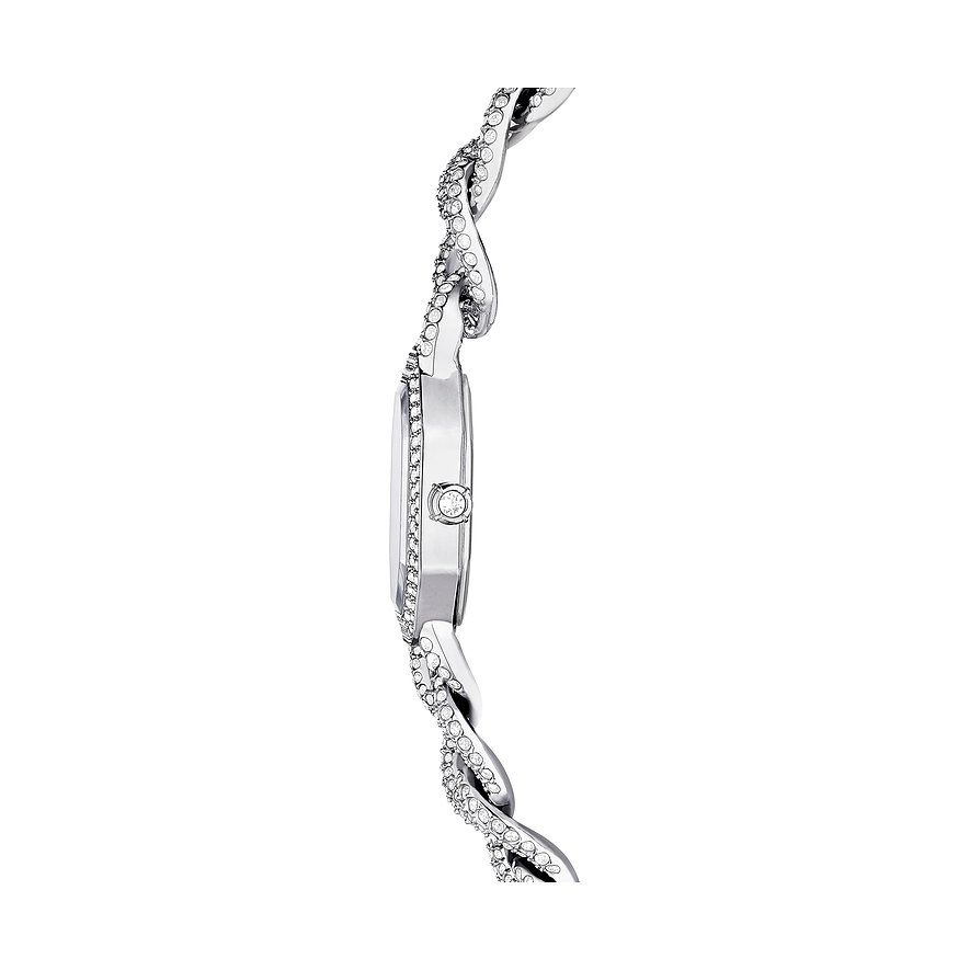 Swarovski Damenuhr mit Metallgehäuse, besetzt mit weißen Kristallen.