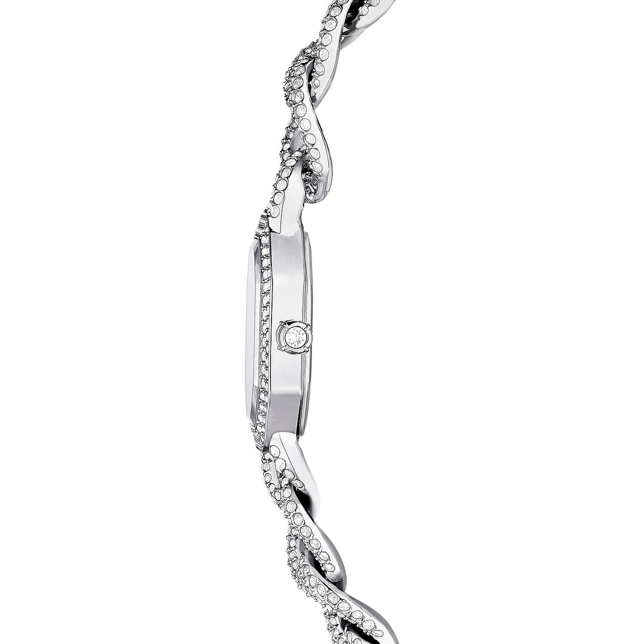 Swarovski Damenuhr mit Metallgehäuse, besetzt mit weißen Kristallen.