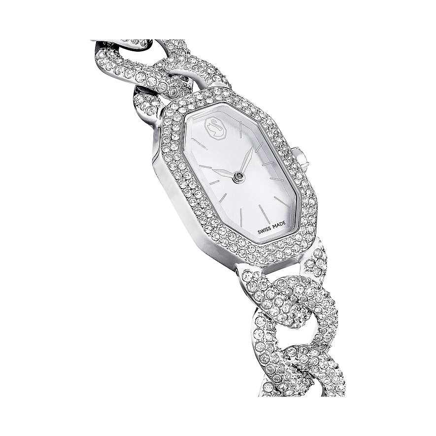 Swarovski Damenuhr mit Metallgehäuse, besetzt mit Swarovski-Kristallen, analog.