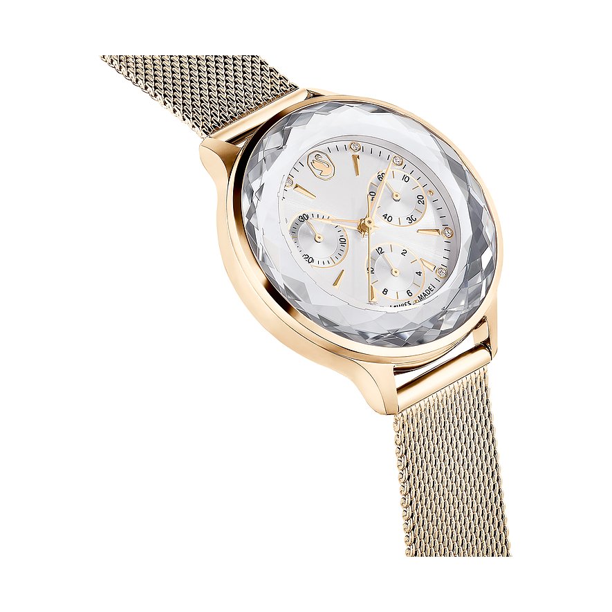 Swarovski Damenuhr mit rosévergoldetem Metallgehäuse und Kristallen.