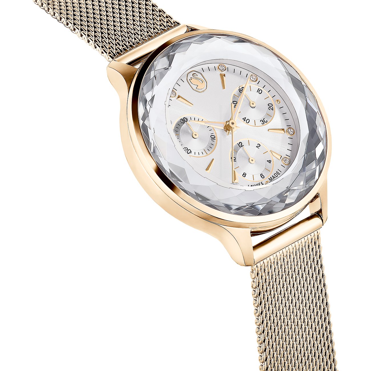 Swarovski Damenuhr mit rosévergoldetem Metallgehäuse und Kristallen.