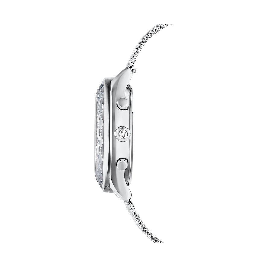 Swarovski Damenuhr mit Kristall-Besatz und silberfarbenem Metallgehäuse.