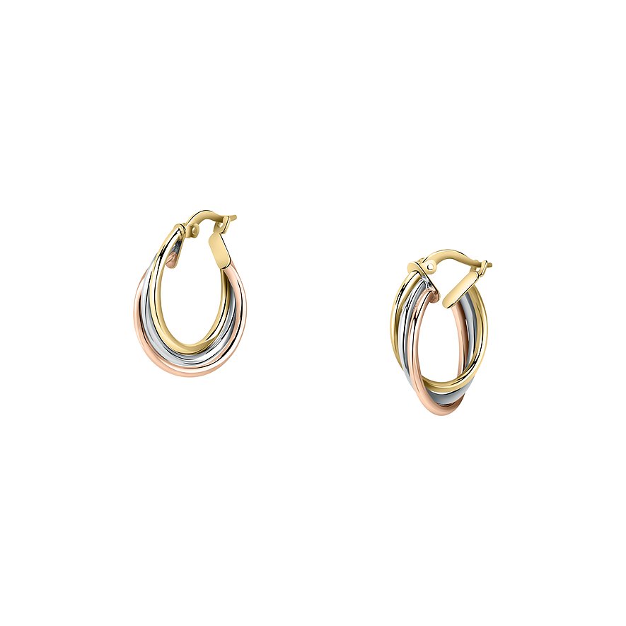 FAVS Creolen, Damen, 375er Gelbgold, 375er Weißgold, 375er Roségold, tricolor