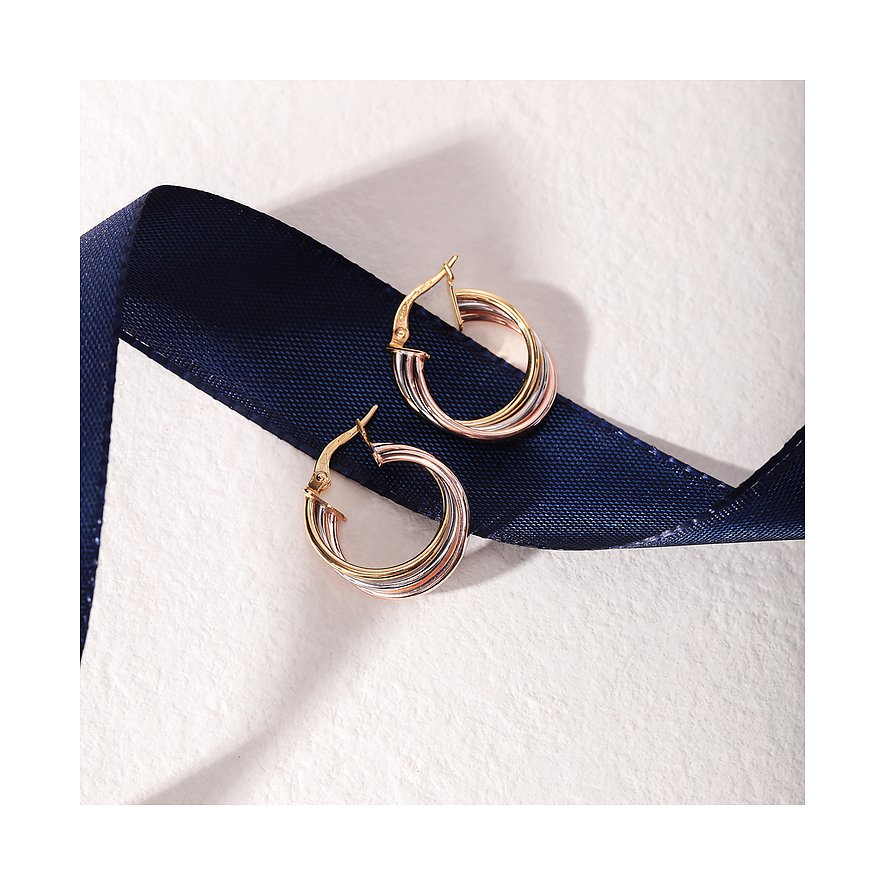 FAVS Ohrringe aus 375 Gelbgold, Weißgold und Roségold, dreifarbig.