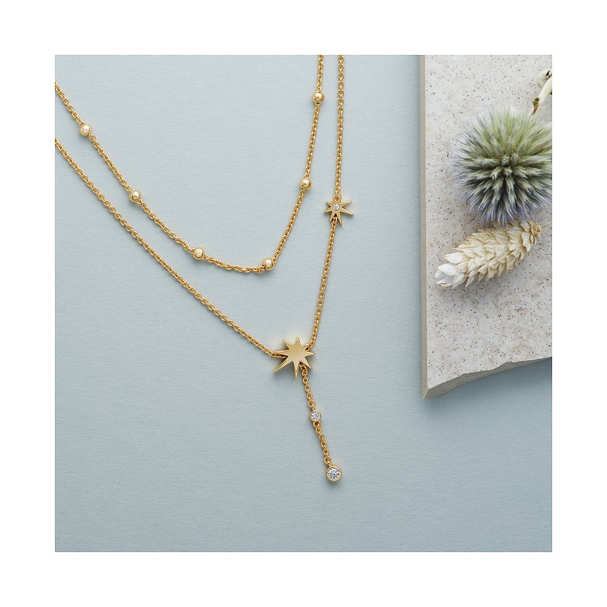 JETTE Halsschmuck aus recyceltem 925er Silber in Goldfarbe mit Sternen und Zirkonia als Farbst.