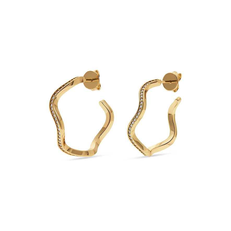 JETTE Creolen WAVES, Zirkonia, Damen, 925er Silber, recycelt, gelbgold