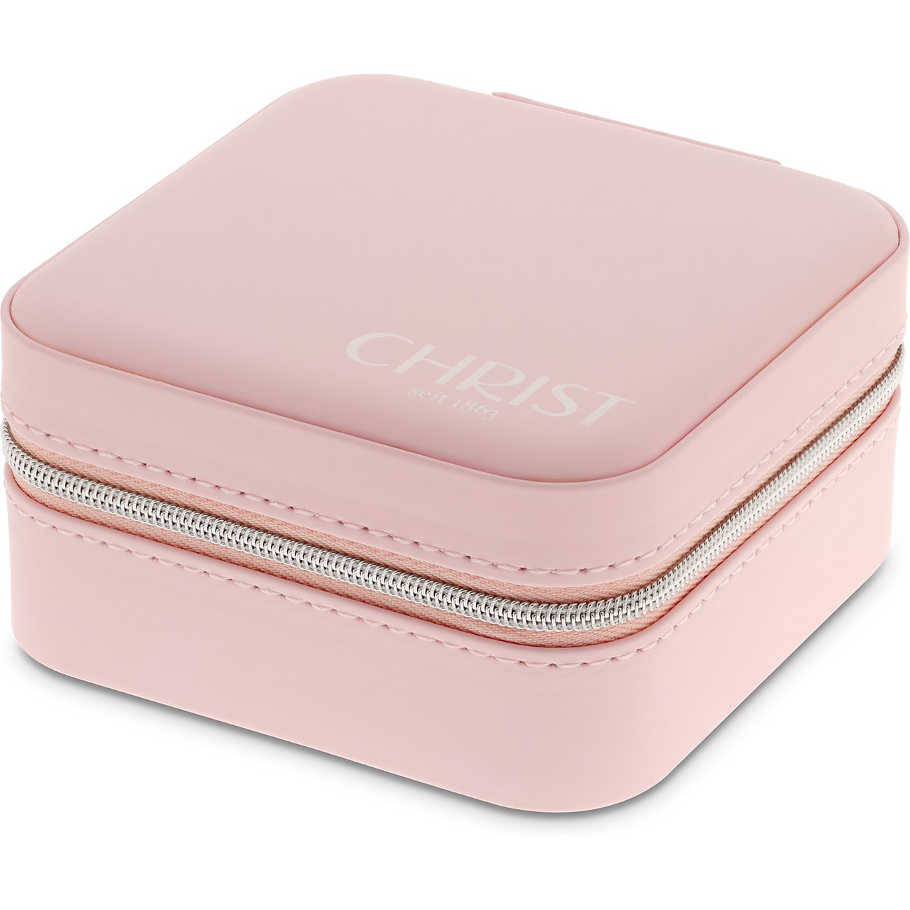 CHRIST Schmuckkästchen aus Lederimitation, pink, mit Reißverschluss.