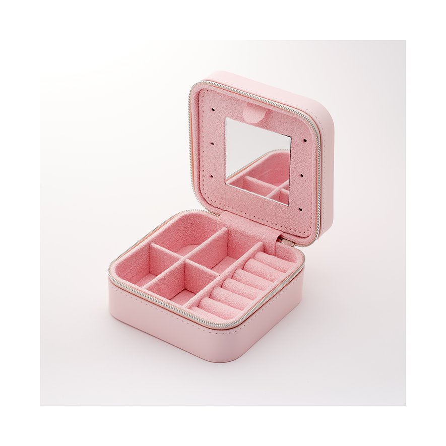 CHRIST Schmuckkästchen aus Lederimitation, rosa, mit Spiegel und Fächern.