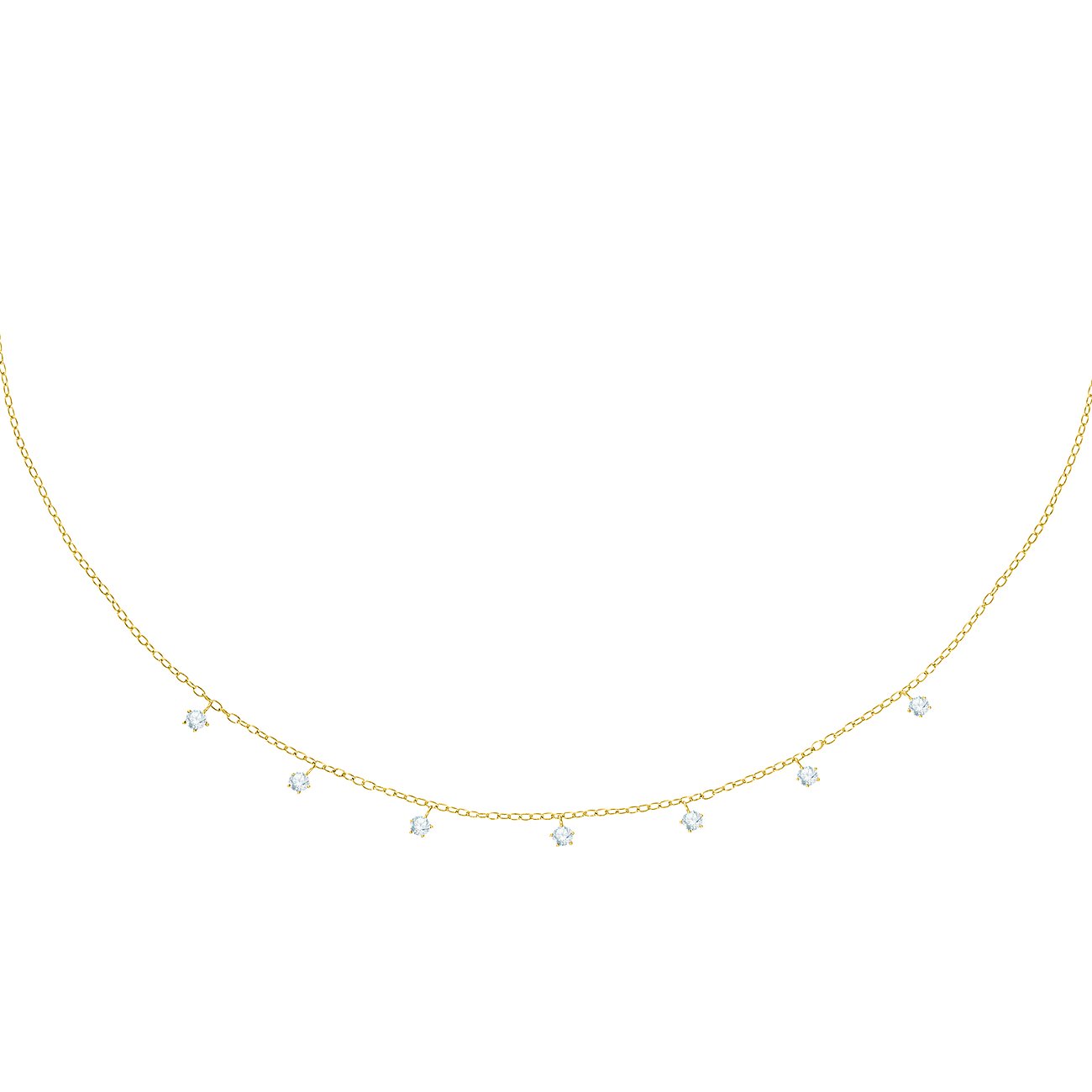 FAVS halsband i förgyllt 925 silver med flera små, runda, klara ädelstenar på kedjan.