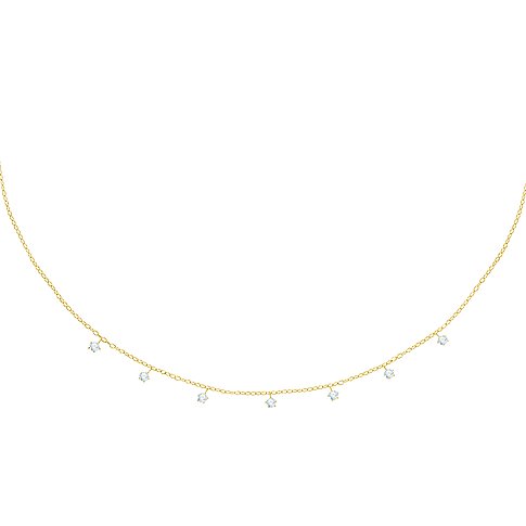 FAVS halsband i förgyllt 925 silver med flera små, runda, klara ädelstenar på kedjan.