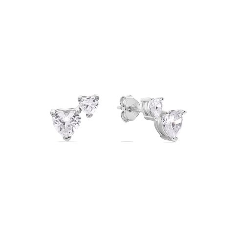 Clous d'oreilles FAVS en argent 925 avec zirconias en forme de cœur.