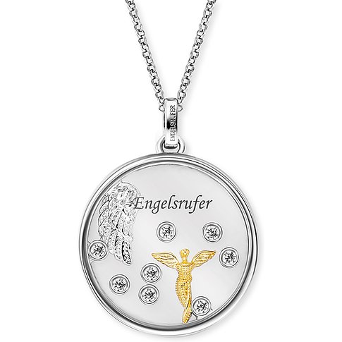 Engelsrufer Kette aus 925er Silber mit Zirkonia und goldenem Engel.