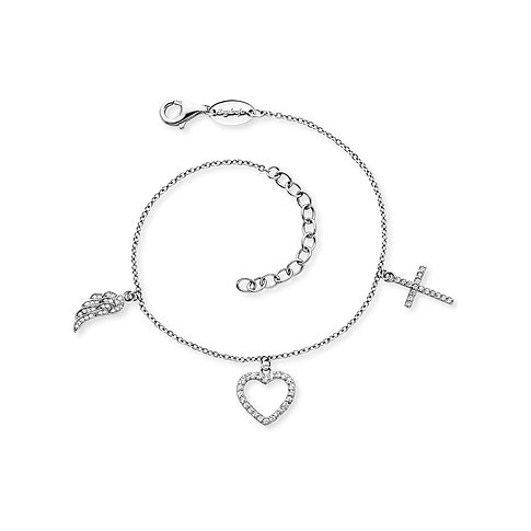 Engelsrufer Armband aus 925er Silber mit Zirkonia, Flügel und Kreuz.