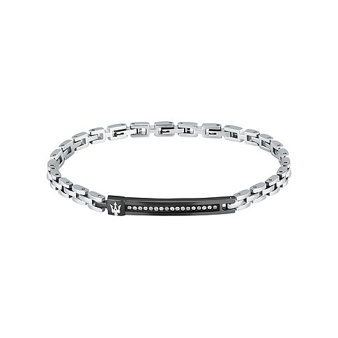 Maserati Armband aus Edelstahl mit Kristallen und Maserati-Logo.