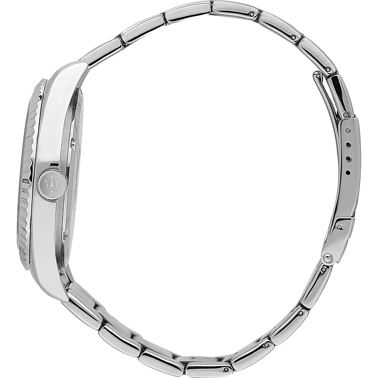 Maserati Herrenuhr mit Edelstahlgehäuse, silberfarbenes Gehäuse und Armband.