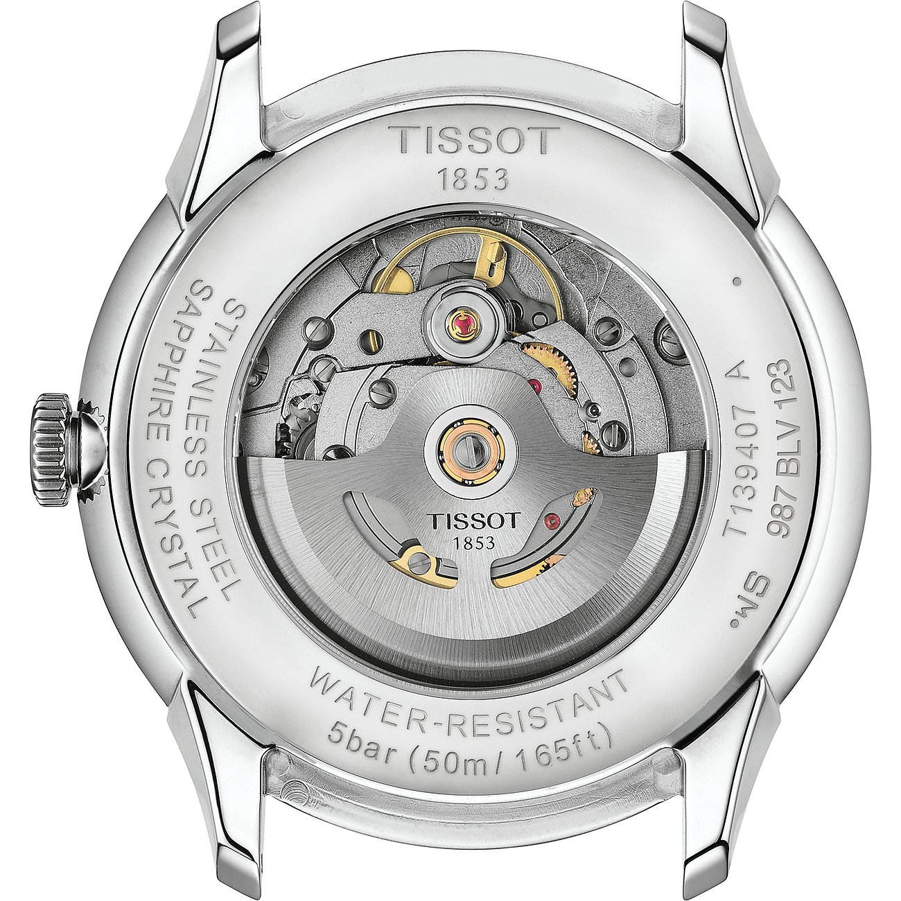 Tissot Herrenuhr mit Edelstahlgehäuse und Sichtboden.