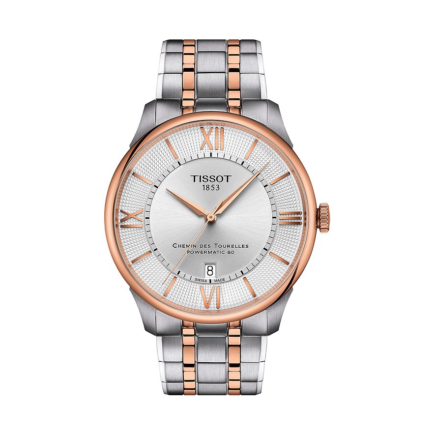 Tissot Herrenuhr Chemin Des Tourelles T1394072203800, Herren, Edelstahl, Armband: Edelstahl, PVD beschichtet, Automatik
