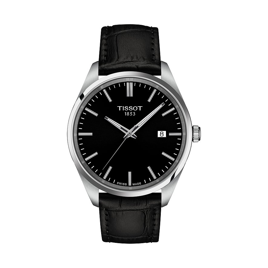 Tissot Herrenuhr PR 100 T1504101605100, Herren, Edelstahl, Armband: Leder, Quarz