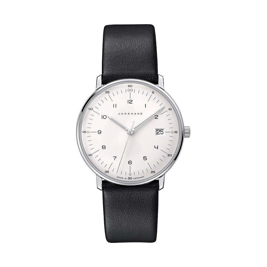Junghans Damenuhr max bill 47445002, Damen, Edelstahl, Armband: Leder, Quarz, analog
