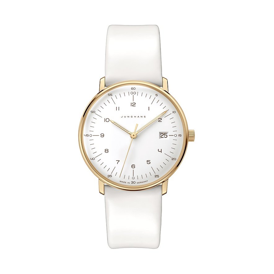 Junghans Damenuhr max bill 47745102, Damen, Edelstahl, Armband: Leder, Quarz, analog