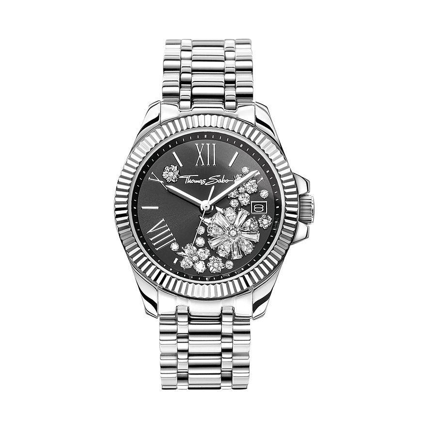 Thomas Sabo Damenuhr WA0421-201-201-33 MM, Zirkonia, Damen, Edelstahl, Armband: Edelstahl