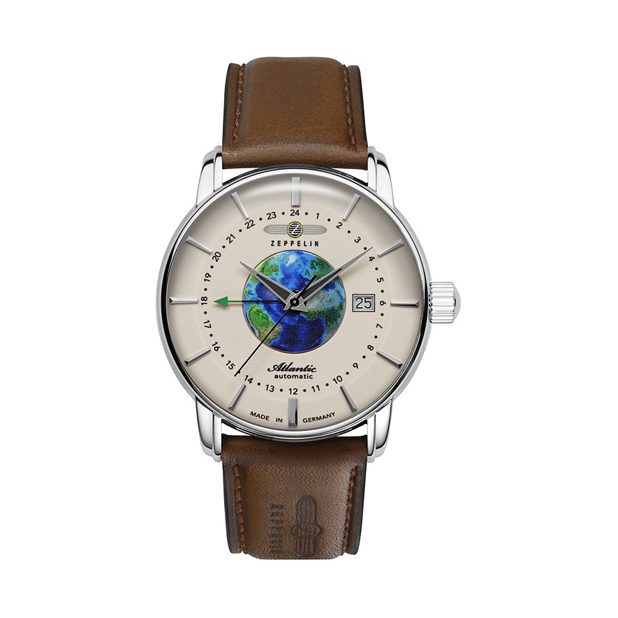 Zeppelin Herrenuhr Atlantic GMT 84685, Herren, Edelstahl, Armband: Leder, Automatik, analog