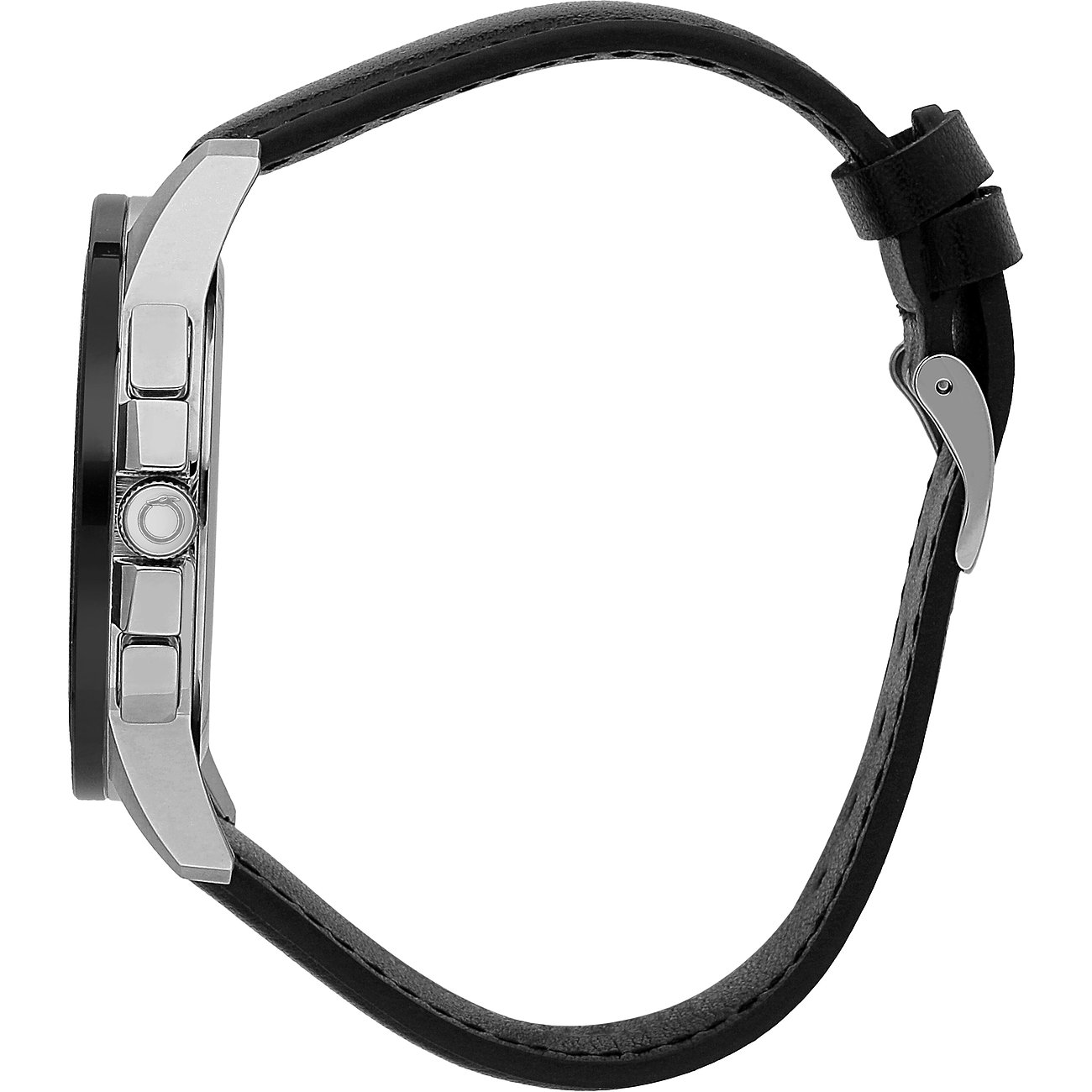 Trussardi Herrenuhr mit Edelstahlgehäuse und schwarzem Lederarmband.