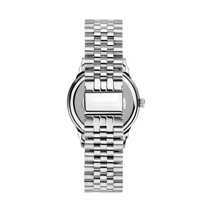 Trussardi Herrenuhr aus Edelstahl mit Gliederarmband und Dornschließe.