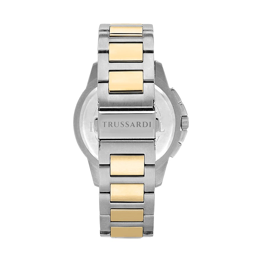 Trussardi set i tvåfärgat rostfritt stål med synlig märkeslogotyp.