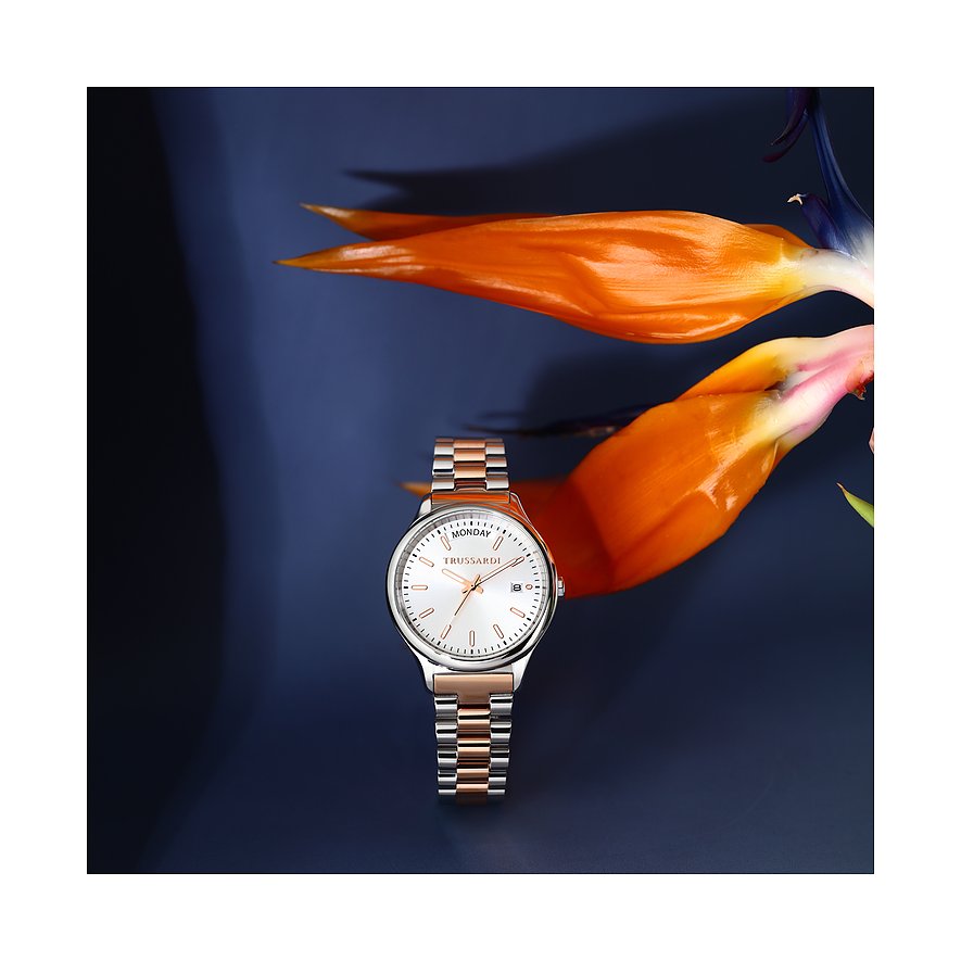 Trussardi Damenuhr mit Edelstahlgehäuse, analog und bicolor.