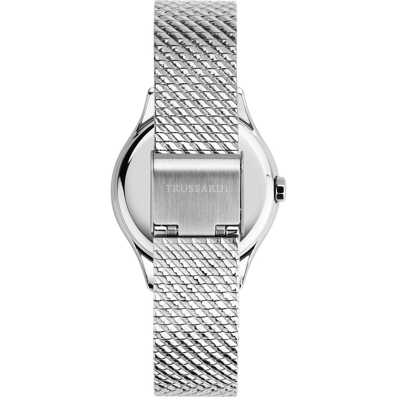 Trussardi Damenuhr mit Edelstahlgehäuse und Mesh-Armband.