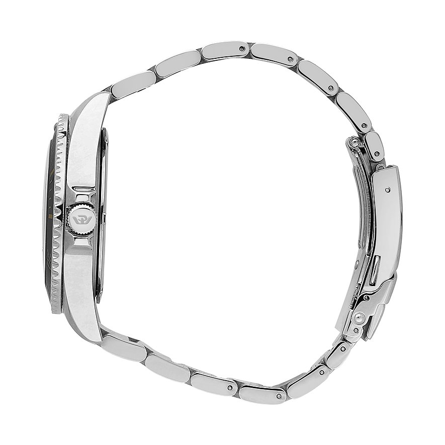 Philip Watch Armbanduhr aus Edelstahl mit geriffelter Lünette und polierten Gliedern.
