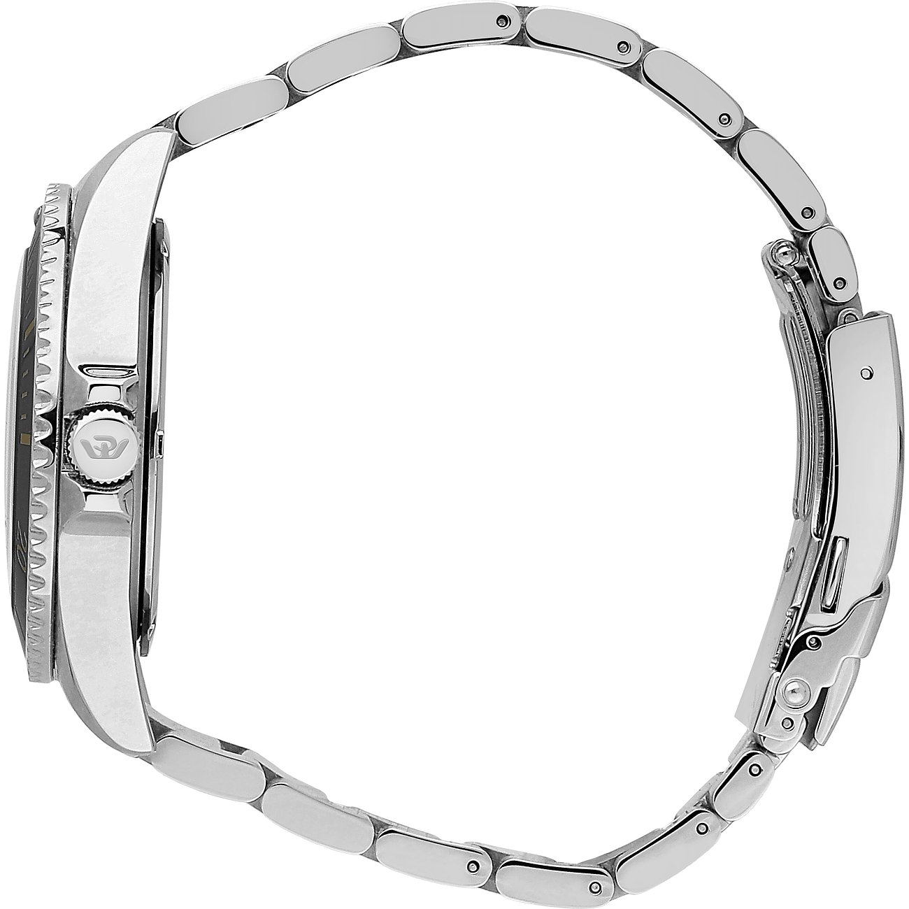 Philip Watch Armbanduhr aus Edelstahl mit geriffelter Lünette und polierten Gliedern.